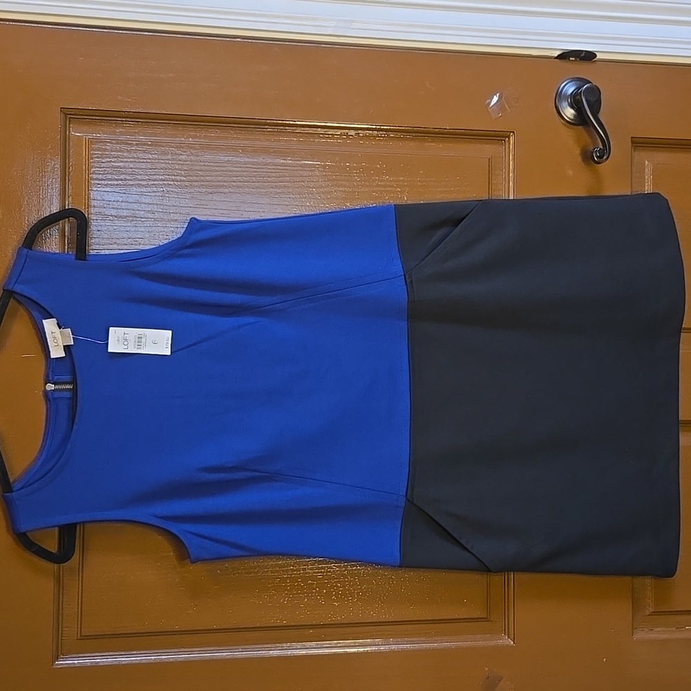 Loft-Royal and blk sheath sleeveless dress with side pockets Sz 6 NWT.
